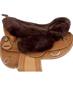 Couvre-siège en véritable fourrure d'agneau avec pommeau